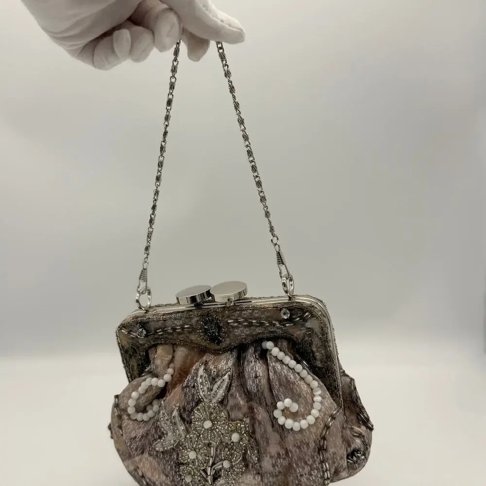 Vintage Unbranded Silver Rhinestone Kisslock Evening Bag